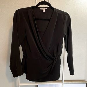 Topshop black textured faux wrap top